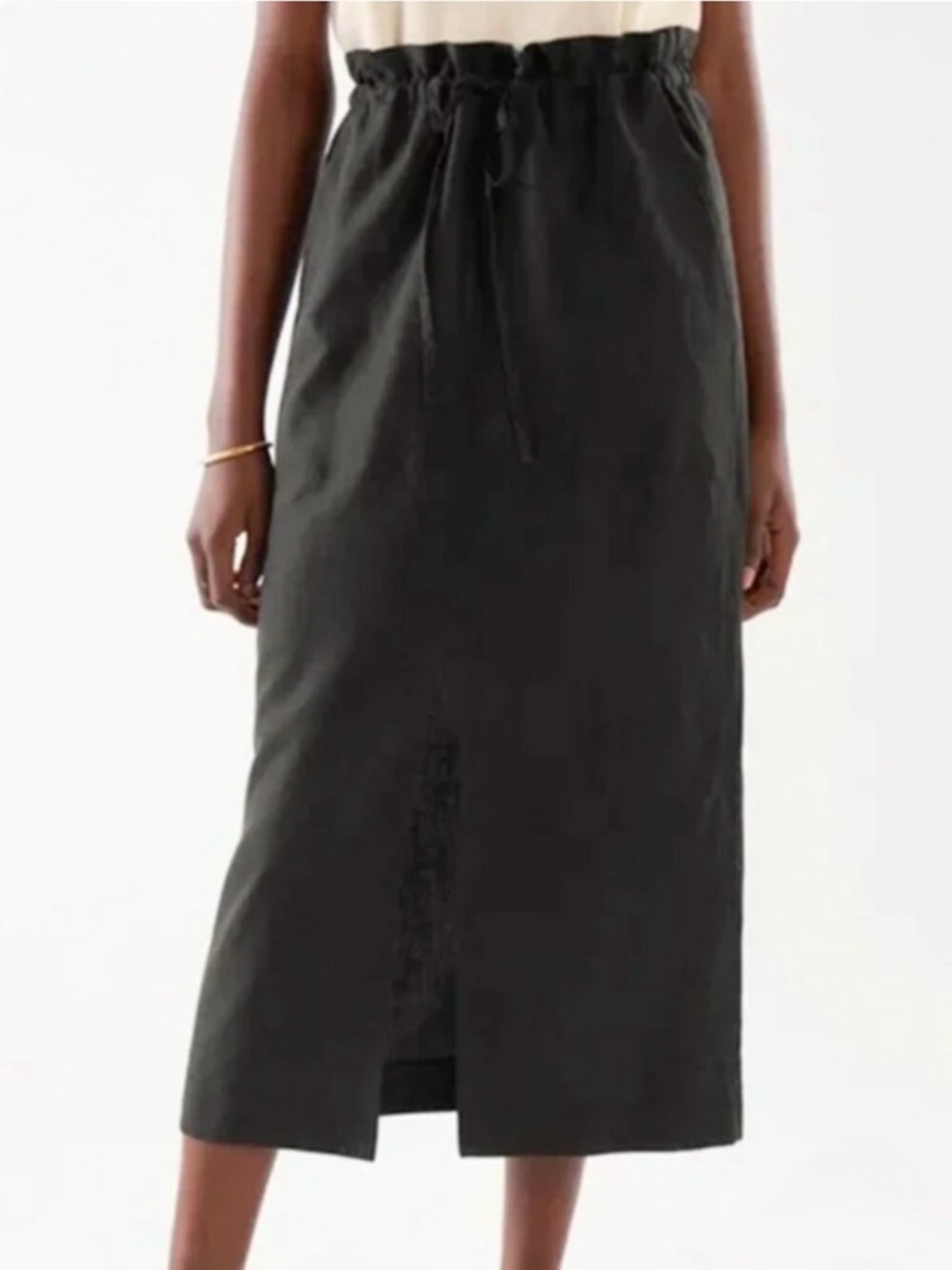 COS LINEN PAPERBAG-WAIST MIDI SKIRT, Size: 10, Color: Navy, New Without Tags